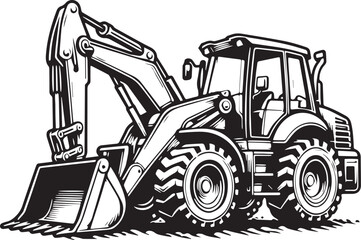 Fototapeta premium Heavy Duty Construction Vehicle, Excavator Backhoe Loader Silhouette Vector Illustration. new 2025 trendy.