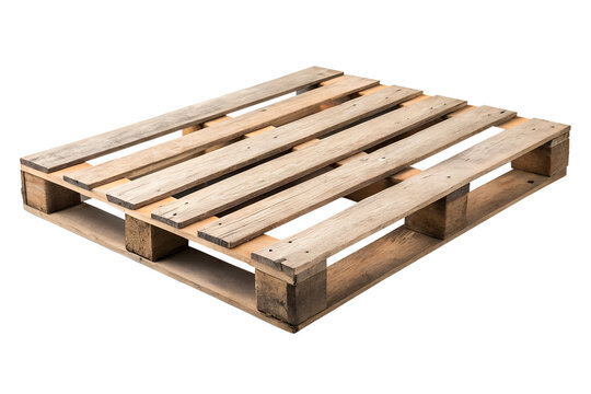 A solitary stack of wooden pallets isolated on a white background, featuring the brown timber used in shipping and warehouse storage