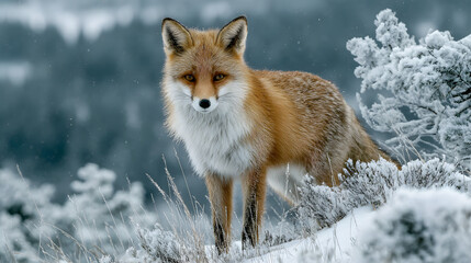 Obraz premium fox, animal, red, red fox, snow, wildlife, winter, mammal, nature, wild, fur, vulpes vulpes, predator, vulpes, white, hunting, forest, carnivore, cold, animals, hunt, canine