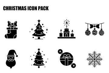 Christmas icon pack depicting various festive elements. Simple, decorative holiday icons against a plain background.