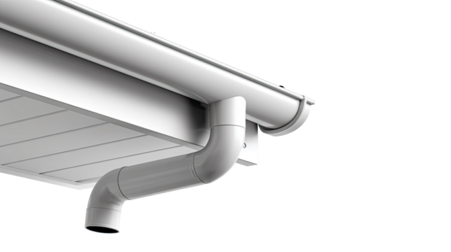 Modern Eaves Drainage System: A close-up shot highlighting the sleek design of a modern eaves drainage system, a testament to contemporary building innovation.