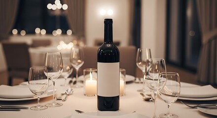 Wine Bottle at Dinner Table with Glasses and Candles