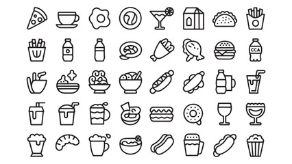 Food Icons Set 48 Line Art Restaurant Menu Graphics