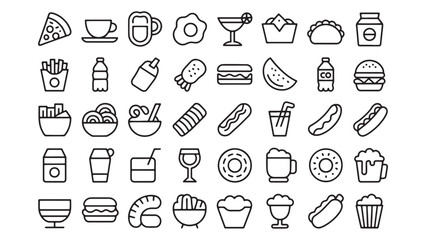 Food Icons Set 40 Line Art Food and Drink Illustrations