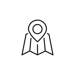 thin line map with pin location icon on white background