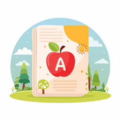 Flat educational vector flashcards with alphabet letters and matching cute illustrations (A)
