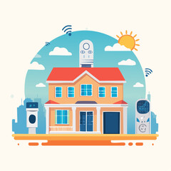 Flat vector icon pack of smart home devices- thermostat, smart speaker, door lock, camera