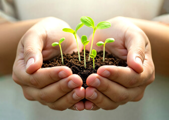 Hands Holding Seedling – Symbol of Growth and Care,Sustainability Starts Here – Plant in Hand