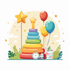 Vector items for printable baby milestone cards- stars, balloons, rattles, numbers