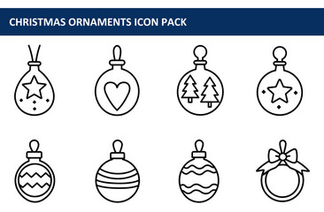 Christmas ornament icons, set of six simple line drawings. Set of festive Christmas decoration icons for use in digital media.