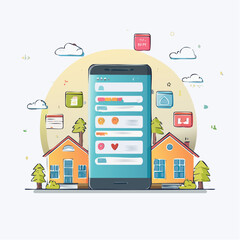  Vector line icons for mobile UI- home, profile, notifications, calendar, menu