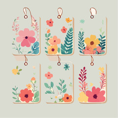 Vector set of floral gift tags in elegant design with placeholders for text, white backgroun