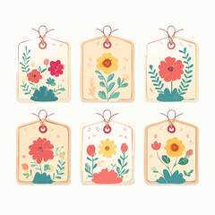Vector set of floral gift tags in elegant design with placeholders for text, white backgroun