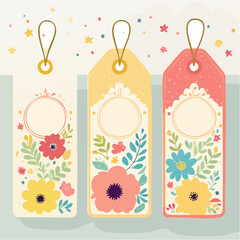 Vector set of floral gift tags in elegant design with placeholders for text, white backgroun