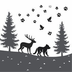 Vector silhouettes of animal footprints- dog, cat, deer, bear, bird, clean black shapes on w.svg, Firefly Vector silhouettes of animal footprints- dog, cat, deer, bear, bird, clean black shapes 