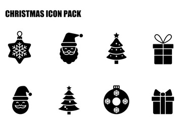 Christmas icon set with various holiday elements. Simple, black and white holiday symbols for use in web design or social media.