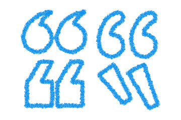 Blue Crayon Quotation Marks Icon Set on Transparent Background