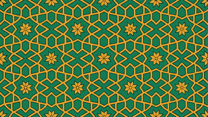 Green and gold Islamic geometric pattern with star motifs Islamic pattern arabesque