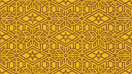 Fototapeta premium Seamless geometric pattern with interlocking brown lines on yellow background vector