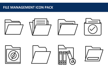 File management icons with various file types and organization in a simple, clean graphic design. Different file folders/containers/cabinets/items arranged in a digital/software interface.