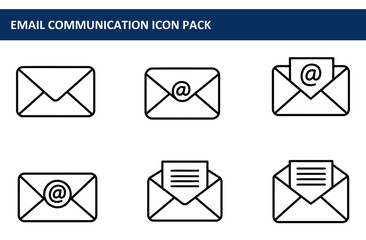 Email communication icon pack, various styles with email symbols in modern design. Simple, graphic icons suitable for website, app, or design purposes.