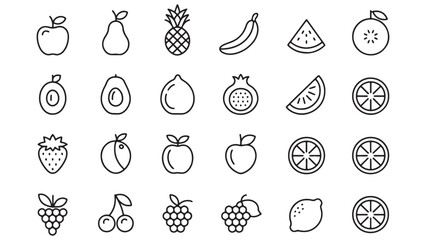 Collection of Line Art Fruit Icons EPS Vector Graphics