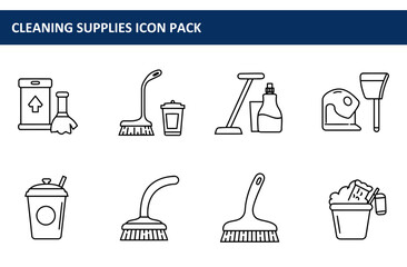 Cleaning supplies icons in a variety of shapes and sizes. Various tools for cleaning in a household/office setting. Collection of cleaning supplies. home use -