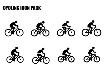 Obraz premium Cycling icons for diverse usage in various contexts. Simple black and white silhouettes of people cycling with different angles and poses.