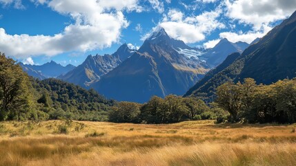 Fototapeta premium Scenic New Zealand forest with towering trees and rich foliage