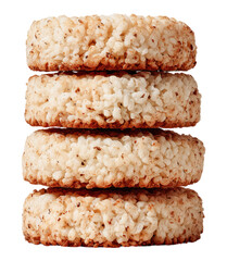 Stack of round seasoned rice cakes isolated on png transparent background