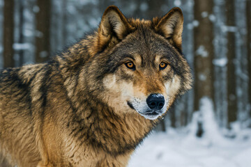 Fototapeta premium Wild Wolf Portrait in a Snowy Forest