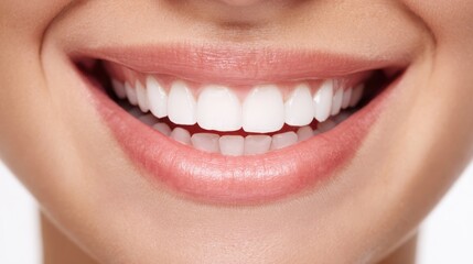 Obraz premium The radiant smile of a woman showcasing perfect healthy teeth.