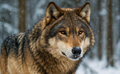 Obraz premium Wild Wolf Portrait in a Snowy Forest