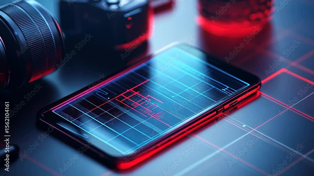 Poster Digital device with glowing screen and camera lens