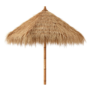 Thatched palapa umbrella for beach relaxation isolated on png transparent background