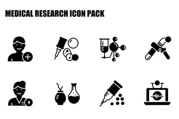 Medical research icons depicting various subjects in a laboratory setting. A collection of diverse scientific tools and figures in a sterile laboratory environment.