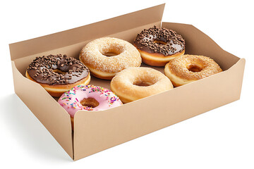 Assorted Doughnuts in a Cardboard Box Glazed, Sprinkled, and Chocolate