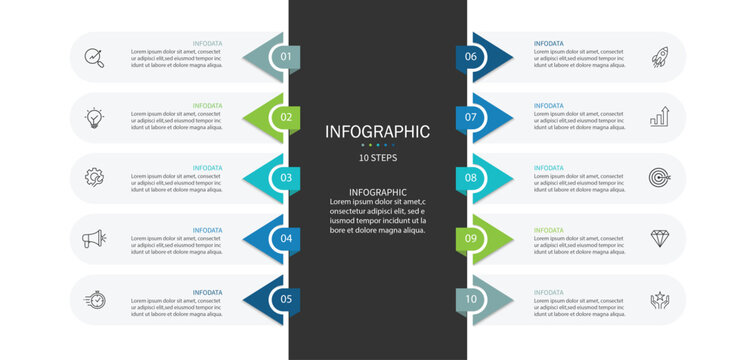 Vertical infographic timeline 10 steps template. Timeline, Business presentation. Vector illustration.