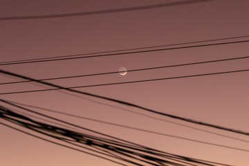 detail of a crescent moon in a beautiful orange sky in rio de janeiro.