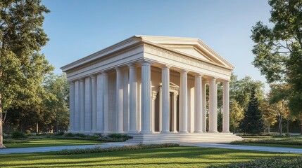 Obraz premium Neoclassical Temple Architectural Rendering: A Serene Vision of Classical Grandeur