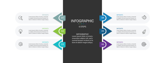 Vertical infographic timeline 6 steps template. Timeline, Business presentation. Vector illustration.