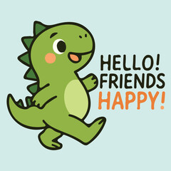 Happy Cute Dinosaur Saying Hello – Kids Graphic for Boys' T-Shirts