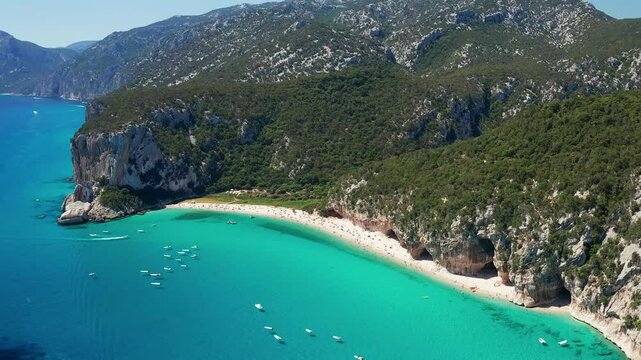 Aerial view of Cala Luna beach, Italy.