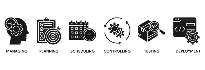 Release management icon set vector illustration concept relate to managing, planning, scheduling, controlling, testing and deployment