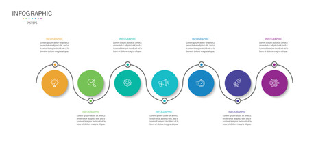 Business infographic template. 7 Step timeline journey. Process diagram, Infographic elements vector illustration.
