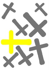 Colorful abstract crosses in various sizes on white background  