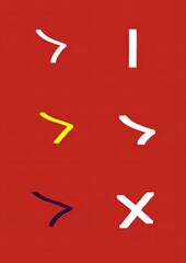 Abstract shapes and symbols in vibrant colors on red background  
