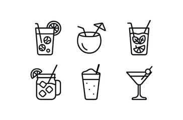 Illustrated icon set of various cocktails and drinks on dark background vector icon isolated illustration