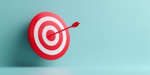 target, focus, execution A dart hitting a target on a light blue background, symbolizing precision and focus.