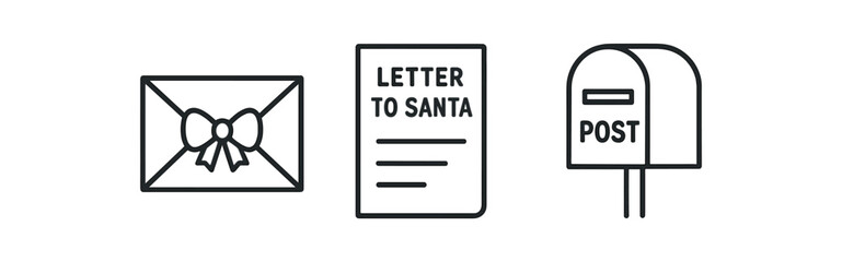 Holiday mail icons: envelope, letter to santa, mailbox vector icon isolated illustration